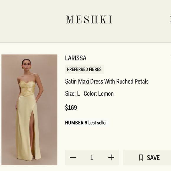 Larissa Satin Maxi Dress with Ruched Petals / Lemon | Meshki | L